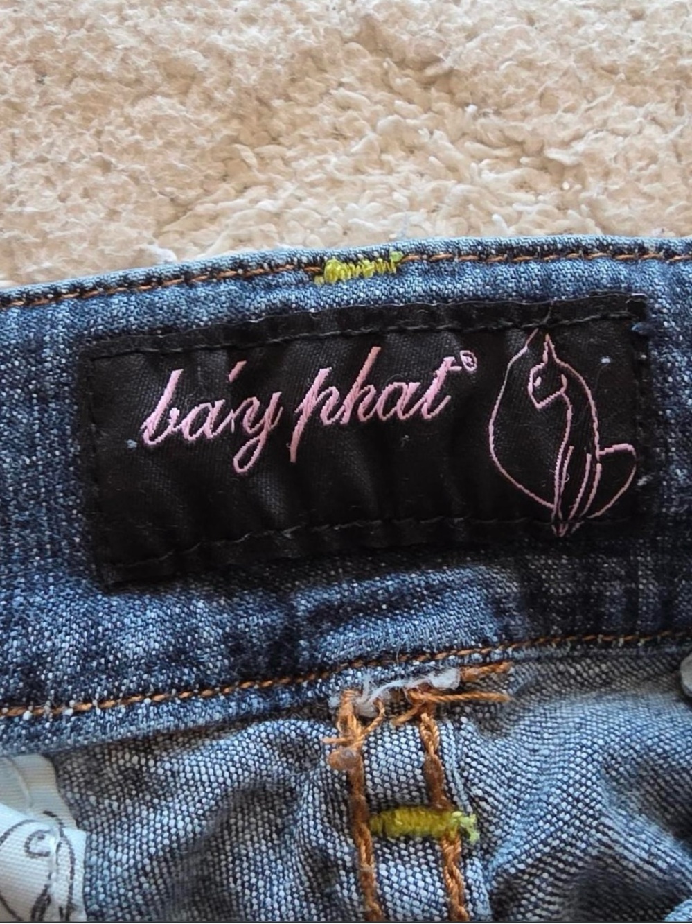 Baby Phat Blue Denim Jeans with Pink Embroidered Logo Size 16